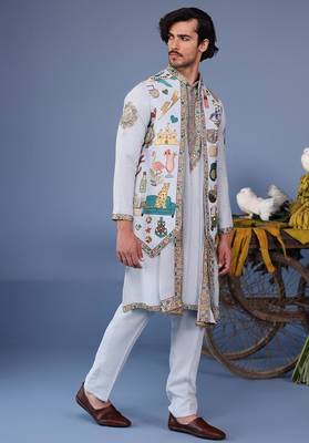 Farees cocktail blue kurta 1 jacket set 4