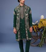 Azan pichwai zari bottle green kurta set