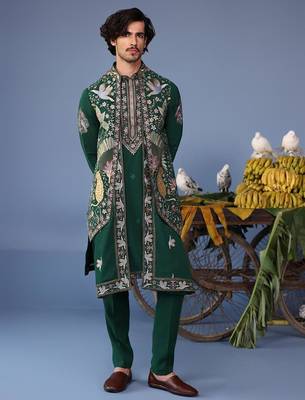 Azlaan wild grace bottle green kurta 1 jacket set 1