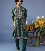 Azlaan wild grace bottle green kurta 1 jacket set