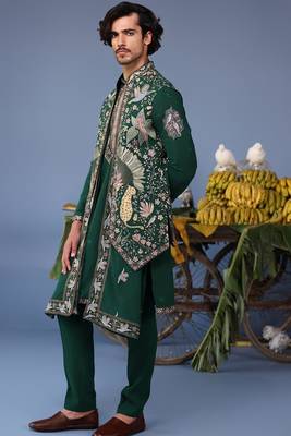 Azlaan wild grace bottle green kurta 1 jacket set 2