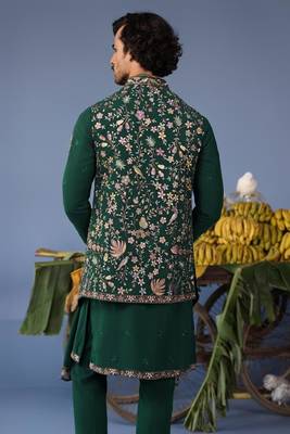 Azlaan wild grace bottle green kurta 1 jacket set 5