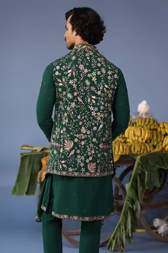 Azlaan wild grace bottle green kurta 1 jacket set
