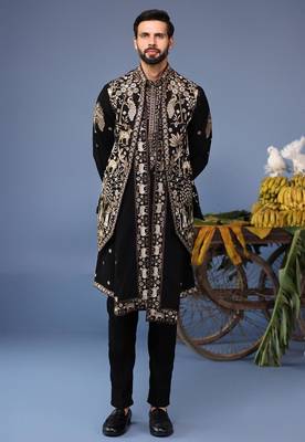 Zubir pichwai zari black kurta 1 jacket set 1