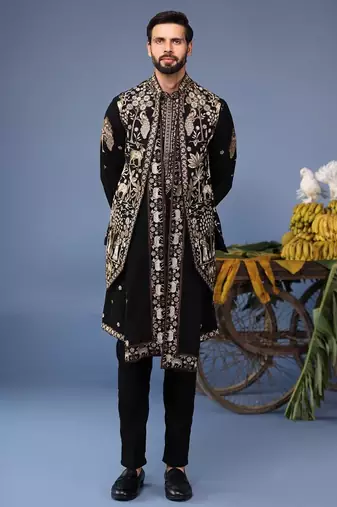 Zubir pichwai zari black kurta 1 jacket set