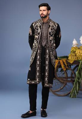 Zubir pichwai zari black kurta 1 jacket set 2