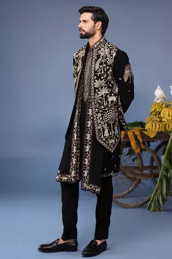 Zubir pichwai zari black kurta 1 jacket set