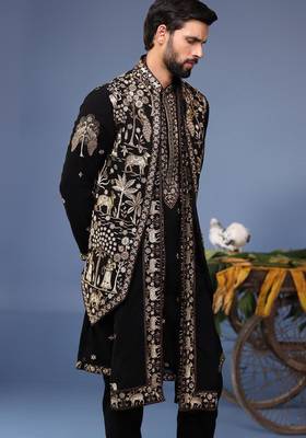 Zubir pichwai zari black kurta 1 jacket set 4
