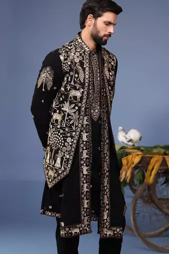 Zubir pichwai zari black kurta 1 jacket set