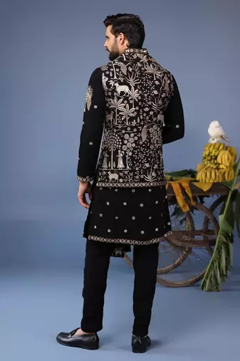 Zubir pichwai zari black kurta 1 jacket set