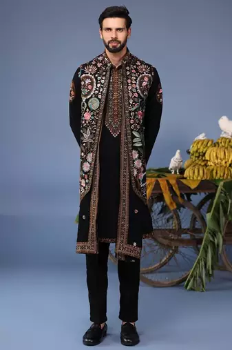 Dawar black kurta 1 jacket set