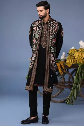 Dawar black kurta 1 jacket set