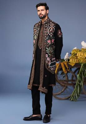 Dawar black kurta 1 jacket set 3