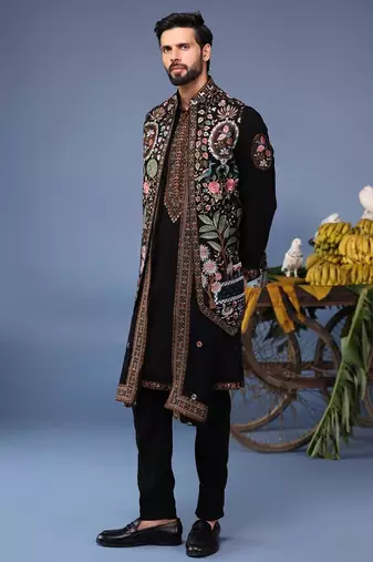 Dawar black kurta 1 jacket set