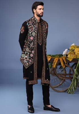 Dawar black kurta 1 jacket set 4