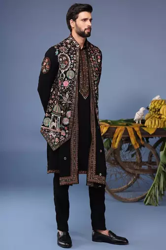 Dawar black kurta 1 jacket set