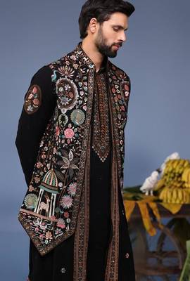 Dawar black kurta 1 jacket set 5