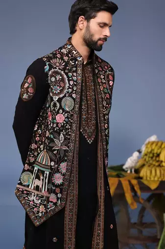 Dawar black kurta 1 jacket set