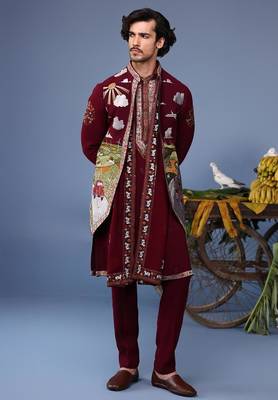 musaafir wine kurta 1 jacket set 1