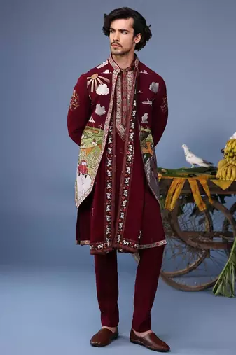 musaafir wine kurta 1 jacket set
