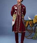 musaafir wine kurta 1 jacket set