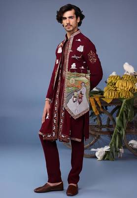 musaafir wine kurta 1 jacket set 2