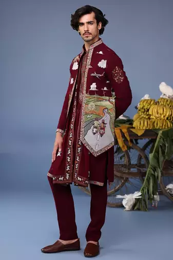musaafir wine kurta 1 jacket set