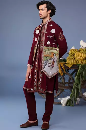 musaafir wine kurta 1 jacket set