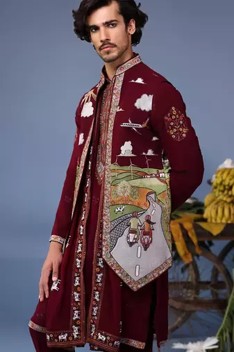 musaafir wine kurta 1 jacket set