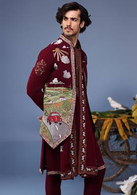 musaafir wine kurta 1 jacket set 5