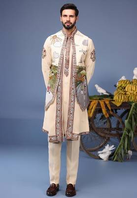 Musaafir cream kurta 1 jacket set 1