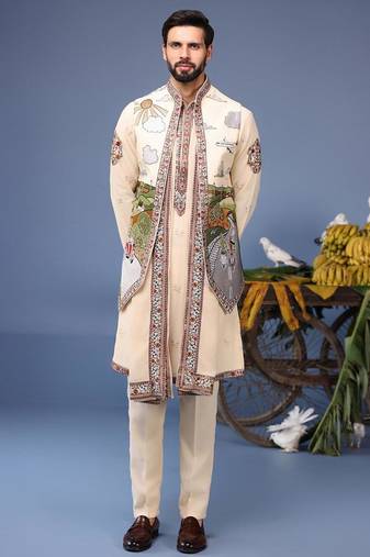 Musaafir cream kurta 1 jacket set