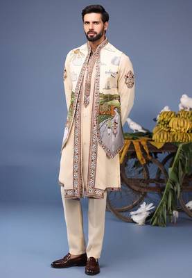 Musaafir cream kurta 1 jacket set 2