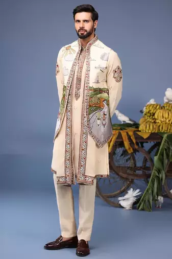 Musaafir cream kurta 1 jacket set