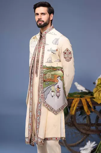 Musaafir cream kurta 1 jacket set