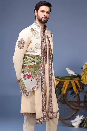 Musaafir cream kurta 1 jacket set