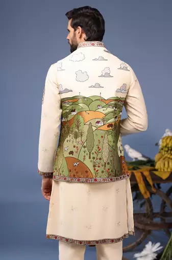 Musaafir cream kurta 1 jacket set