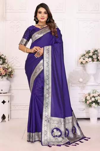 Purple banarasi silk blend saree