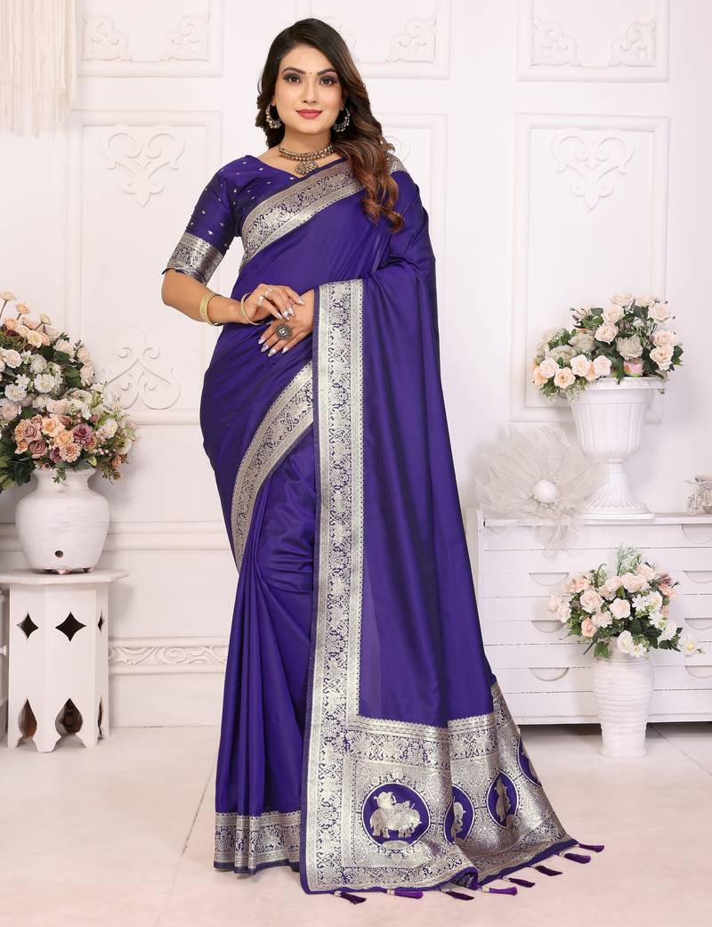 Purple banarasi silk blend saree