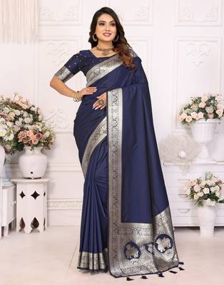 Blue faux banarasi silk blend saree 1