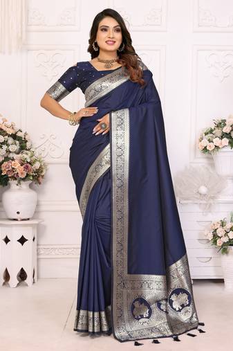 Blue banarasi silk blend saree