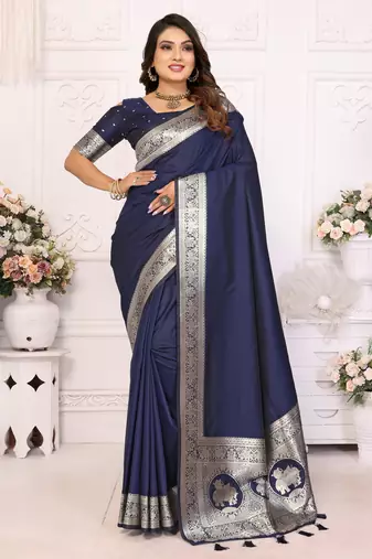 Blue banarasi silk blend saree