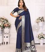 Blue banarasi silk blend saree