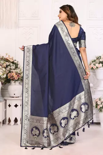 Blue faux banarasi silk blend saree