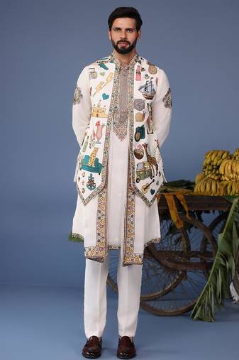 Jihan cocktail ivory kurta 1 jacket set