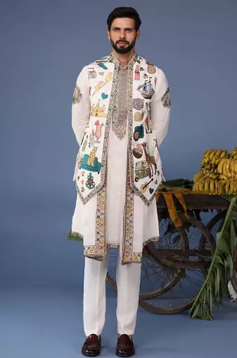 Jihan cocktail ivory kurta 1 jacket set
