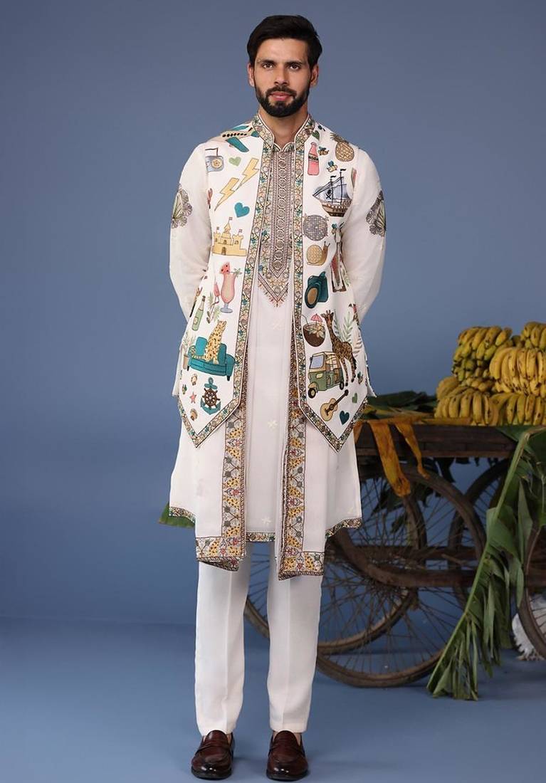 Jihan cocktail ivory kurta 1 jacket set