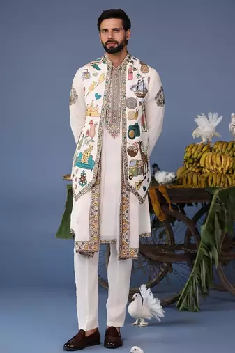 Jihan cocktail ivory kurta 1 jacket set