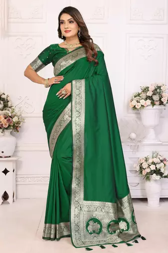 Green banarasi silk blend saree