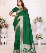 Green banarasi silk blend saree